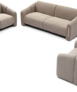 Canapé 3 places design Maximilien Métal doré et Velours côtelé Taupe