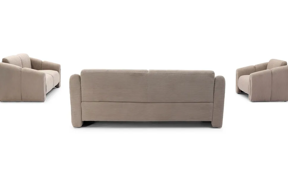 Canapé 2 places design Maximilien Métal doré et Velours côtelé Taupe