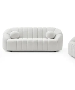 Canapé 2 places design Sidonie Tissu bouclette Blanc