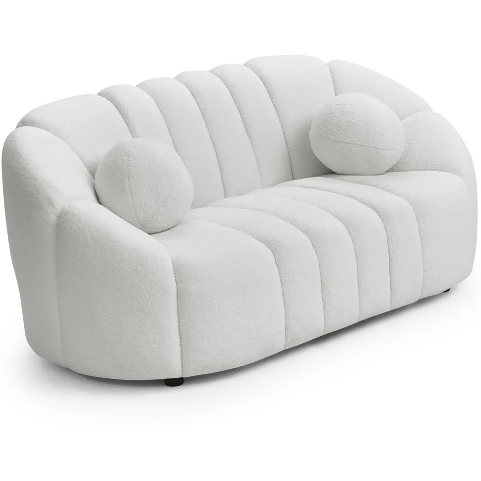 Canapé 2 places design Sidonie Tissu bouclette Blanc