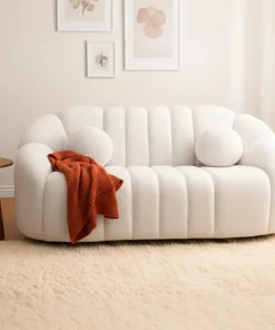 Canapé 2 places design Sidonie Tissu bouclette Blanc