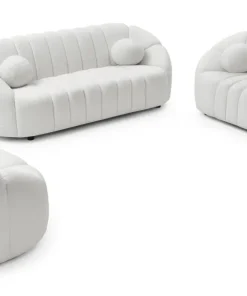 Canapé 2 places design Sidonie Tissu bouclette Blanc