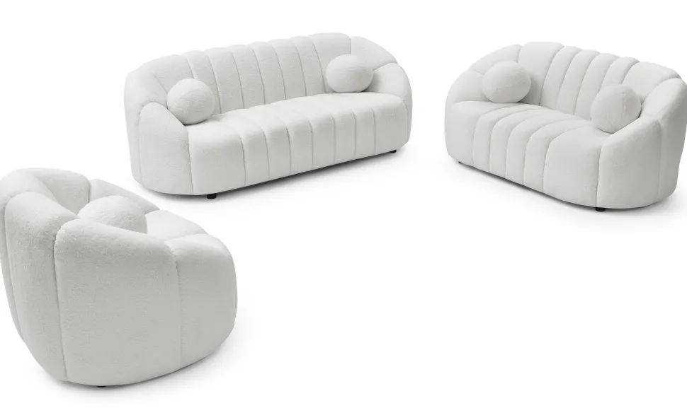 Canapé 2 places design Sidonie Tissu bouclette Blanc