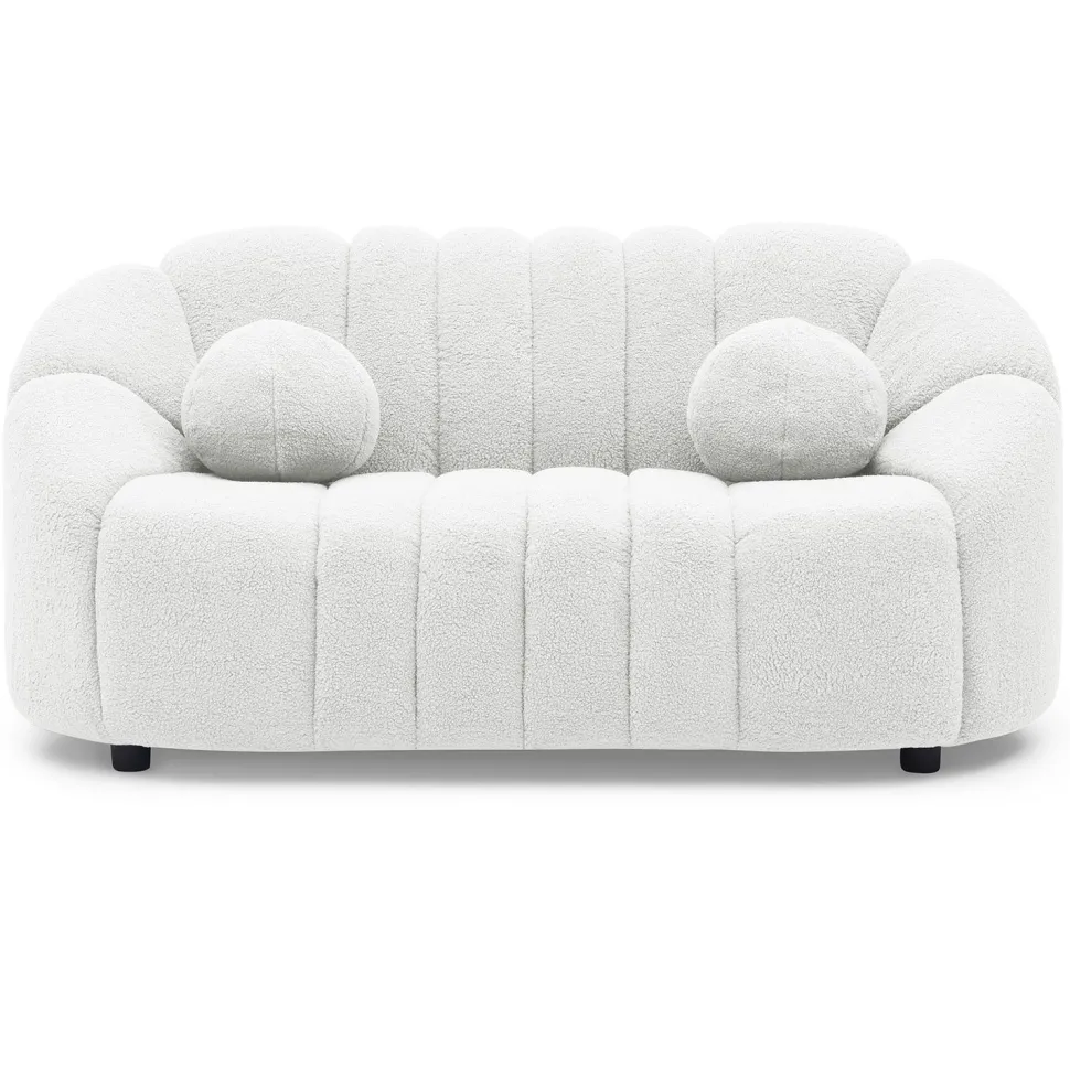 Canapé 2 places design Sidonie Tissu bouclette Blanc