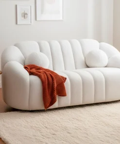 Canapé 2 places design Sidonie Tissu bouclette Blanc