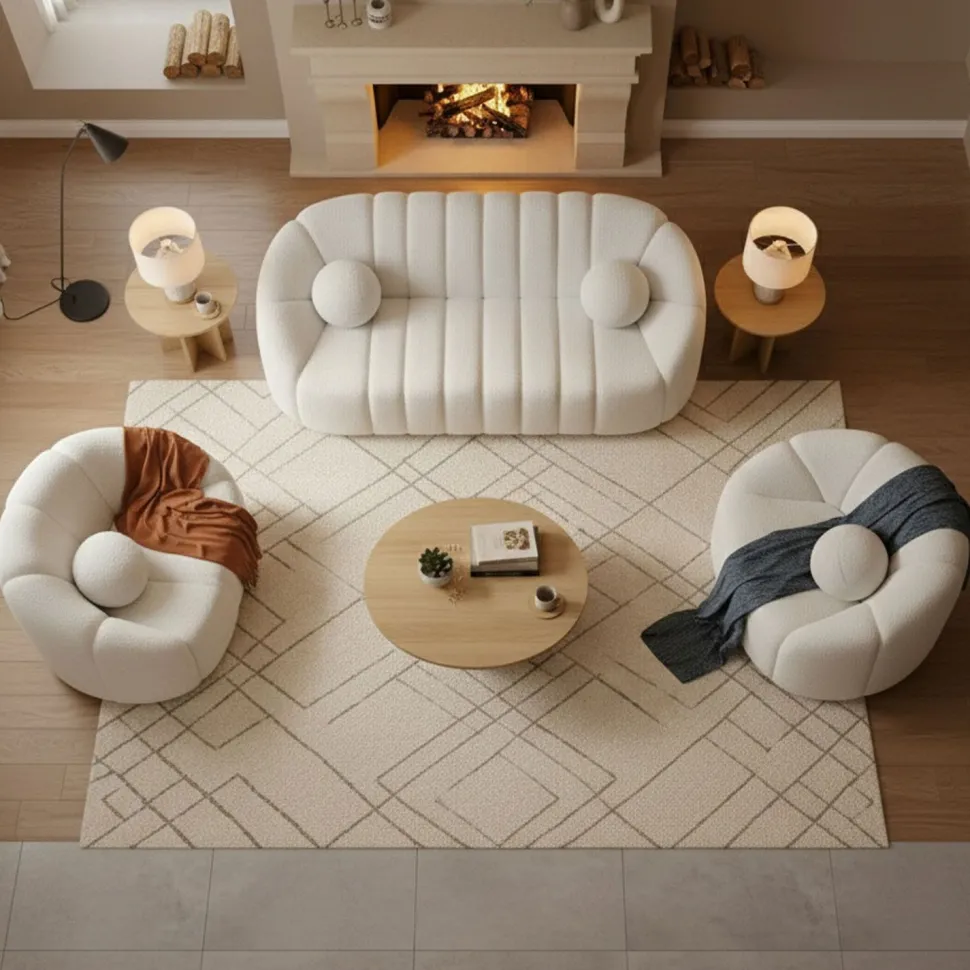Canapé 2 places design Sidonie Tissu bouclette Blanc