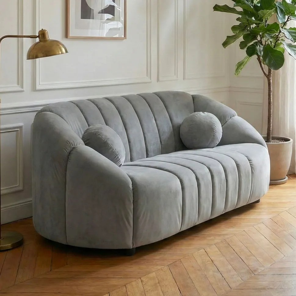 Canapé 2 places design Sidonie Velours Gris