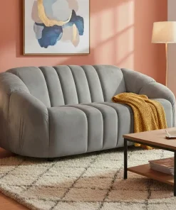 Canapé 2 places design Sidonie Velours Gris