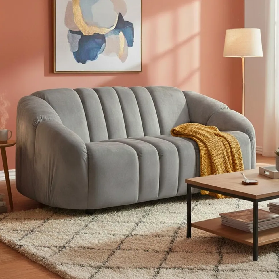 Canapé 2 places design Sidonie Velours Gris