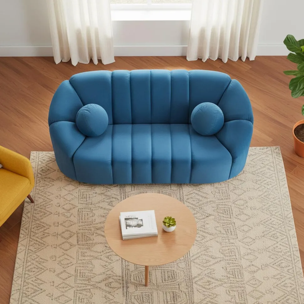 Canapé 2 places design Sidonie Velours Bleu