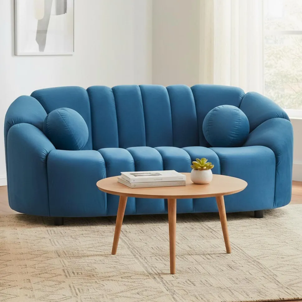 Canapé 2 places design Sidonie Velours Bleu