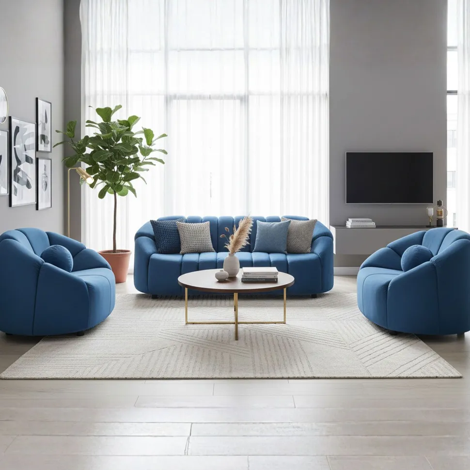 Canapé 3 places design Sidonie Velours Bleu
