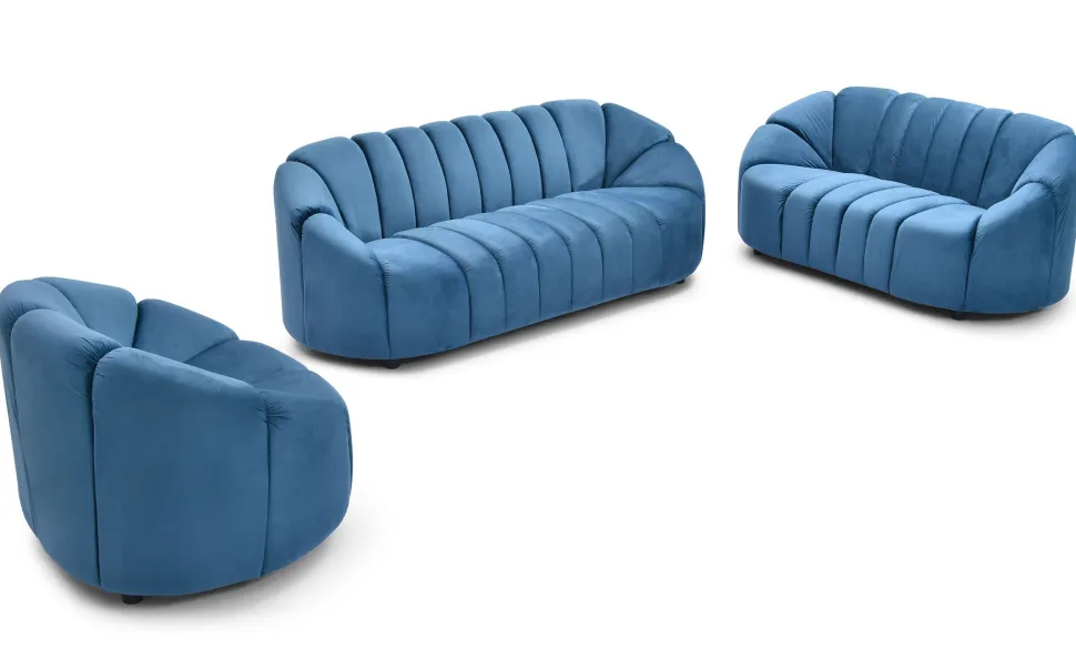 Canapé 3 places design Sidonie Velours Bleu