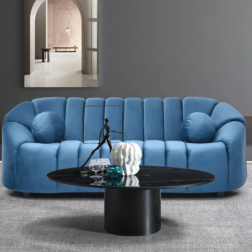 Canapé 3 places design Sidonie Velours Bleu
