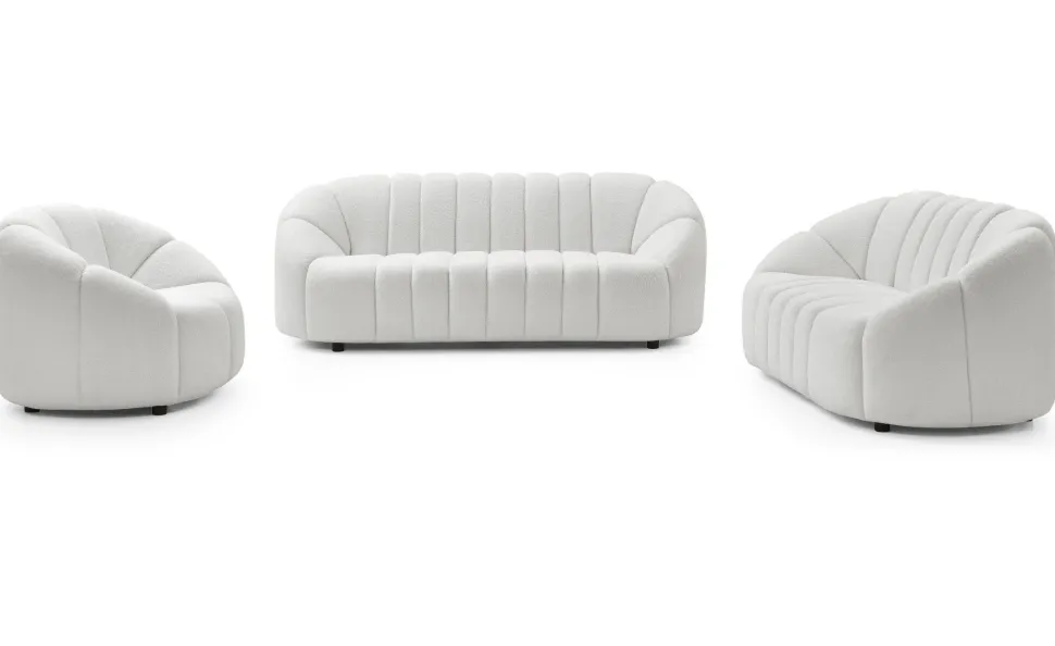 Canapé 3 places design Sidonie Tissu bouclette Blanc