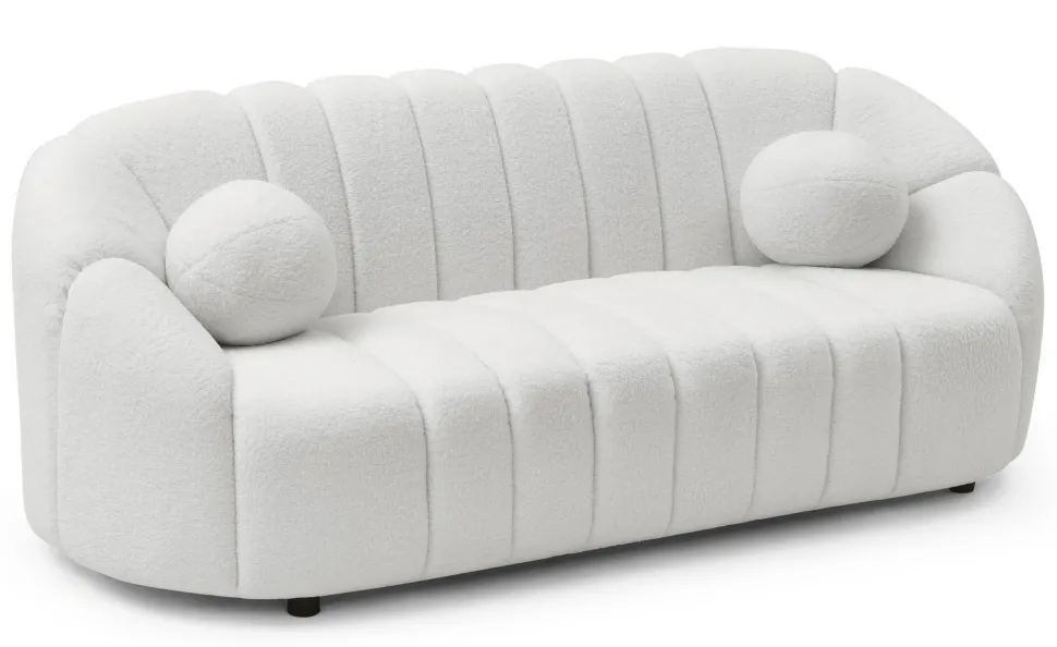 Canapé 3 places design Sidonie Tissu bouclette Blanc