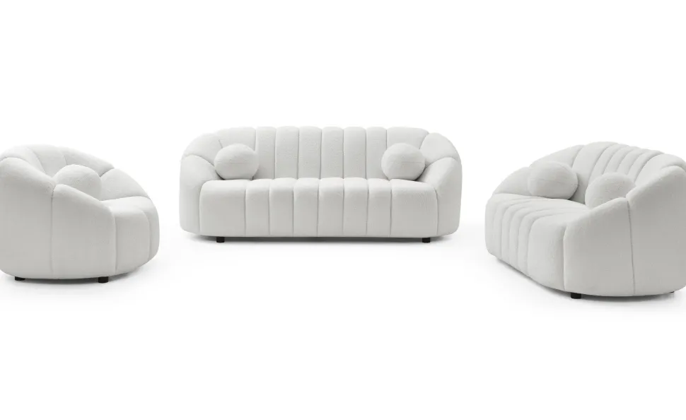 Canapé 3 places design Sidonie Tissu bouclette Blanc