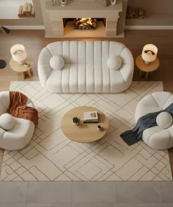Canapé 3 places design Sidonie Tissu bouclette Blanc