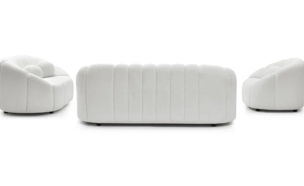 Canapé 3 places design Sidonie Tissu bouclette Blanc