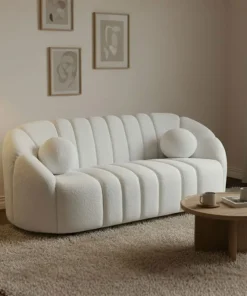 Canapé 3 places design Sidonie Tissu bouclette Blanc