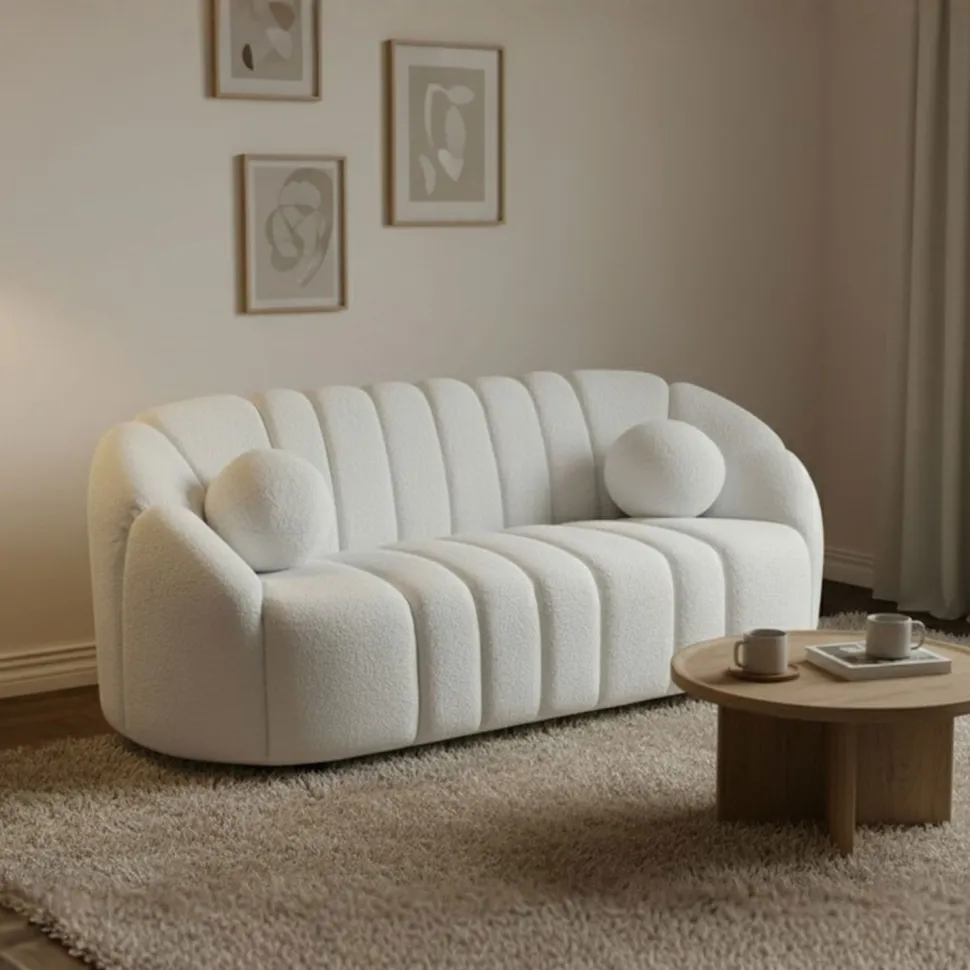 Canapé 3 places design Sidonie Tissu bouclette Blanc