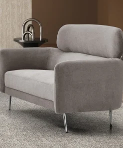 Canapé 2 places moderne avec haut dossier Damigal Tissu doux Gris taupe