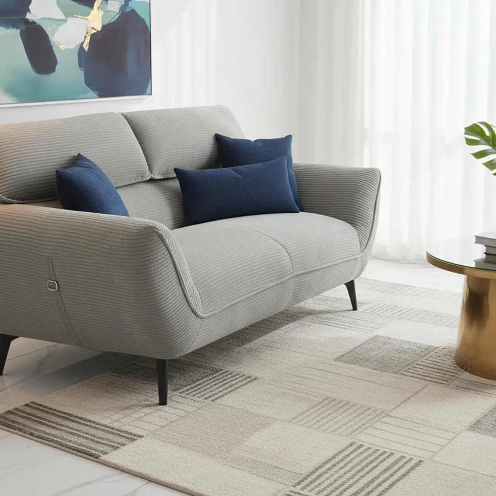 Canapé 2 places moderne avec dossier réglable Ghislain Velours côtelé Gris