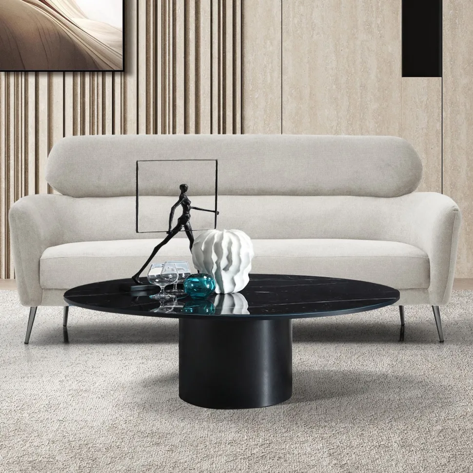 Canapé 3 places moderne avec haut dossier Damigal Tissu doux Beige