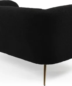 Canapé 2 places moderne Bombaro pieds métal doré et Tissu bouclette Noir