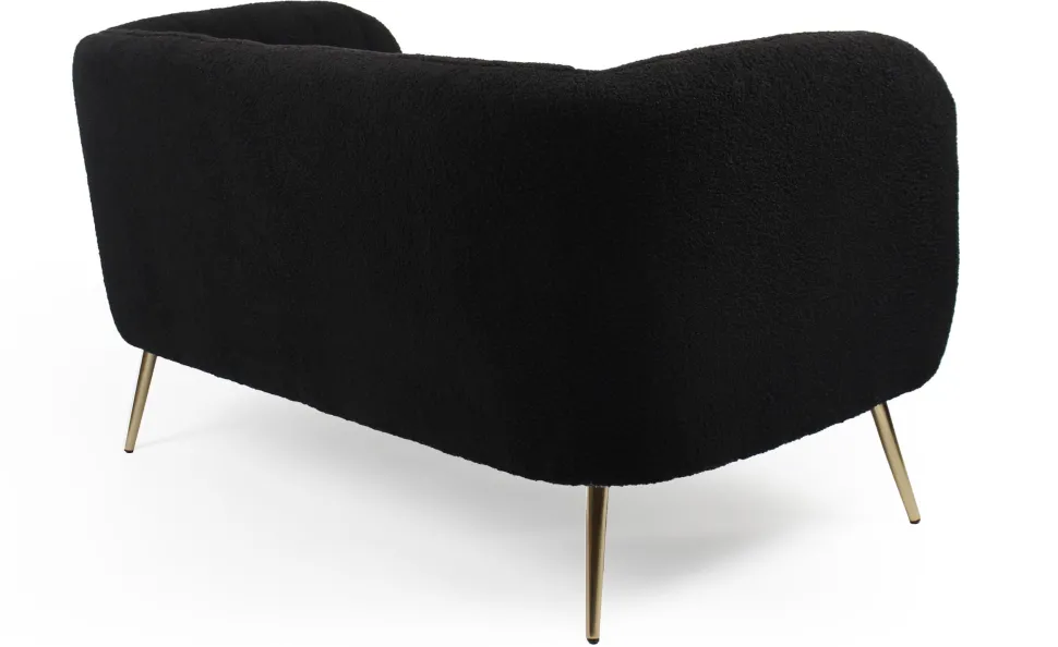 Canapé 2 places moderne Bombaro pieds métal doré et Tissu bouclette Noir