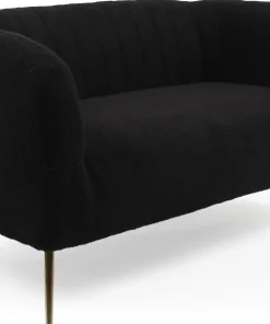 Canapé 2 places moderne Bombaro pieds métal doré et Tissu bouclette Noir