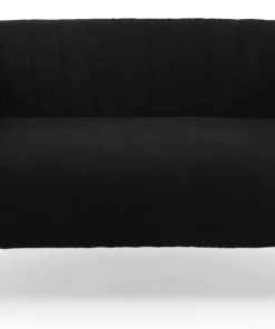 Canapé 2 places moderne Bombaro pieds métal doré et Tissu bouclette Noir