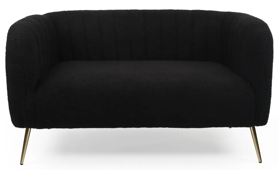 Canapé 2 places moderne Bombaro pieds métal doré et Tissu bouclette Noir