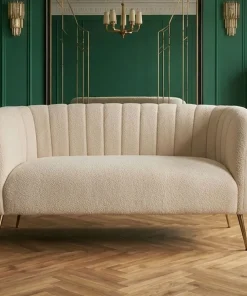 Canapé 2 places moderne Bombaro pieds métal doré et Tissu bouclette Beige
