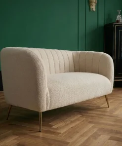 Canapé 2 places moderne Bombaro pieds métal doré et Tissu bouclette Beige