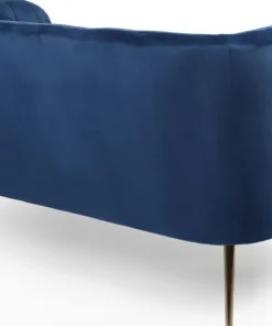 Canapé 2 places moderne Bombaro pieds métal doré et Velours Bleu