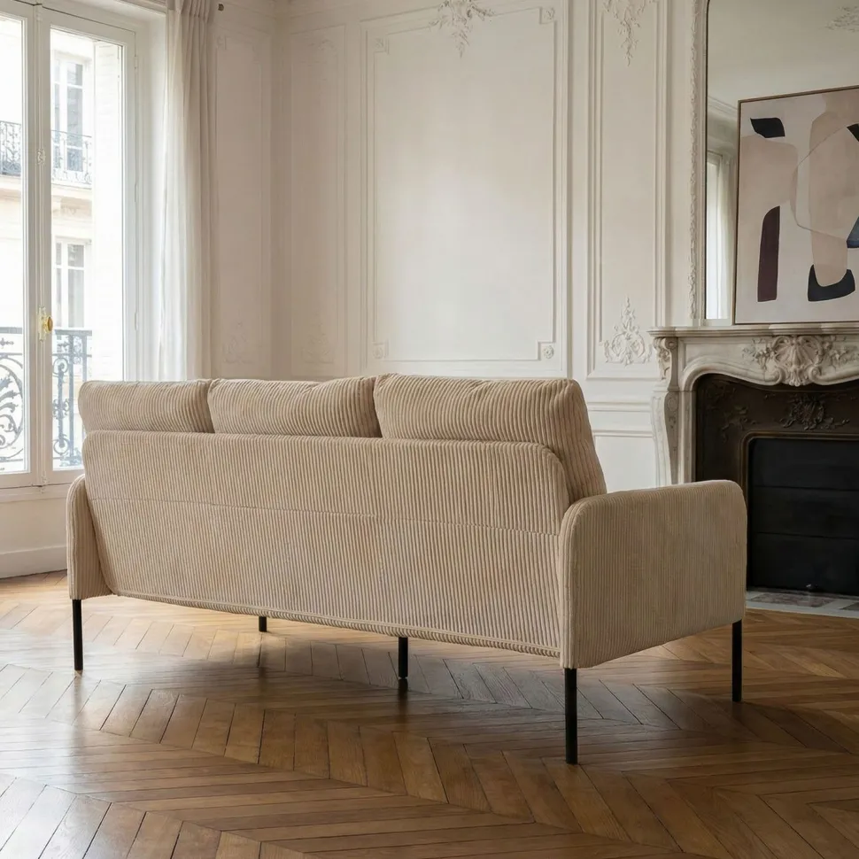 Canapé 3 places moderne et élégant Manuelo Velours côtelé Beige