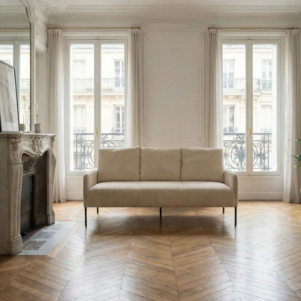 Canapé 3 places moderne et élégant Manuelo Velours côtelé Beige