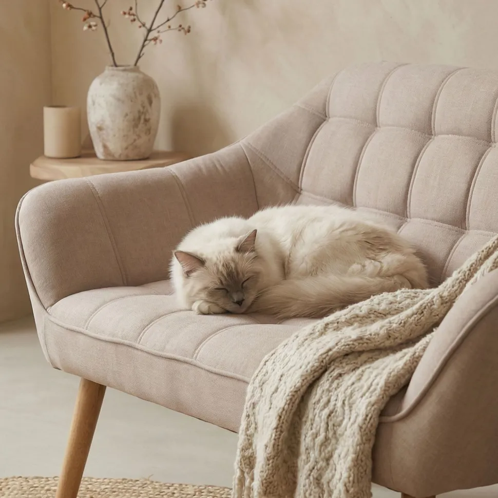 Canapé 2 places Scandinave Zentao Tissu Beige