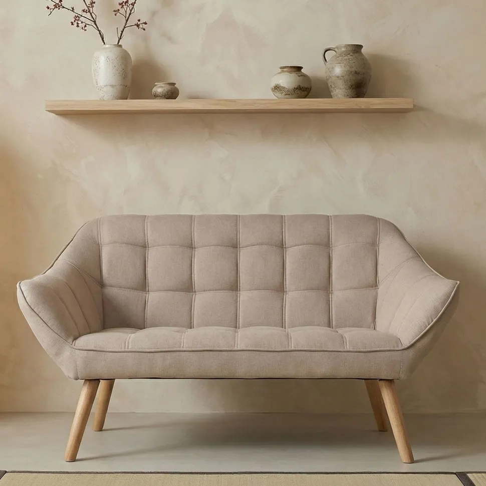Canapé 2 places Scandinave Zentao Tissu Beige