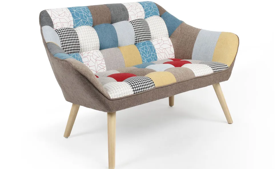 Canapé 2 places Scandinave Zentao effet patchwork Tissu Multicolore