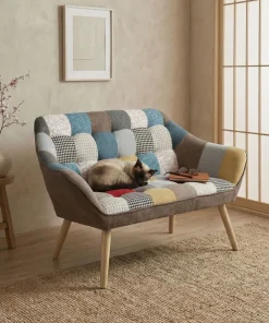Canapé 2 places Scandinave Zentao effet patchwork Tissu Multicolore