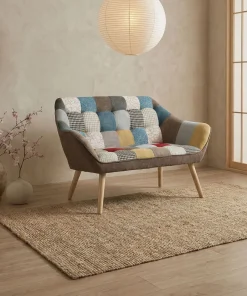 Canapé 2 places Scandinave Zentao effet patchwork Tissu Multicolore