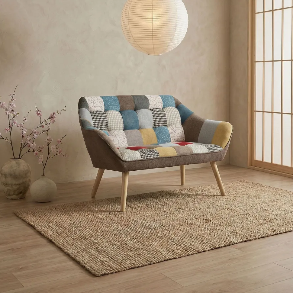 Canapé 2 places Scandinave Zentao effet patchwork Tissu Multicolore