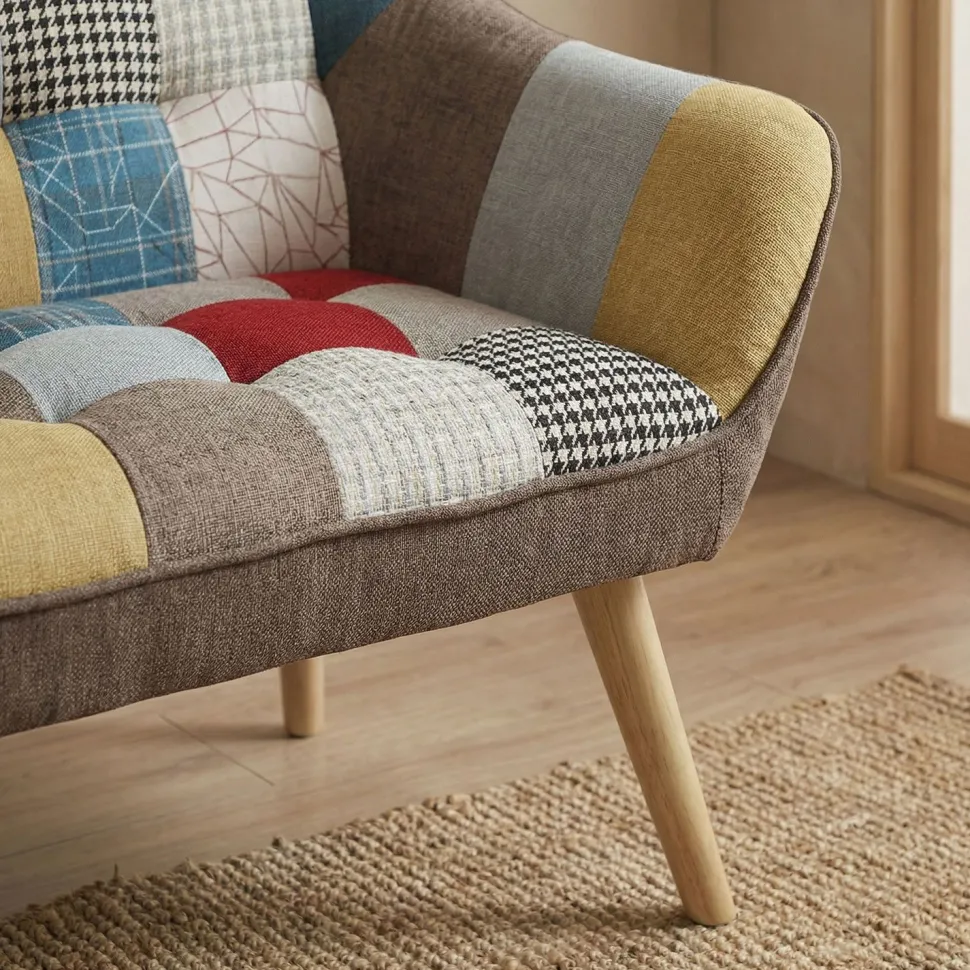 Canapé 2 places Scandinave Zentao effet patchwork Tissu Multicolore