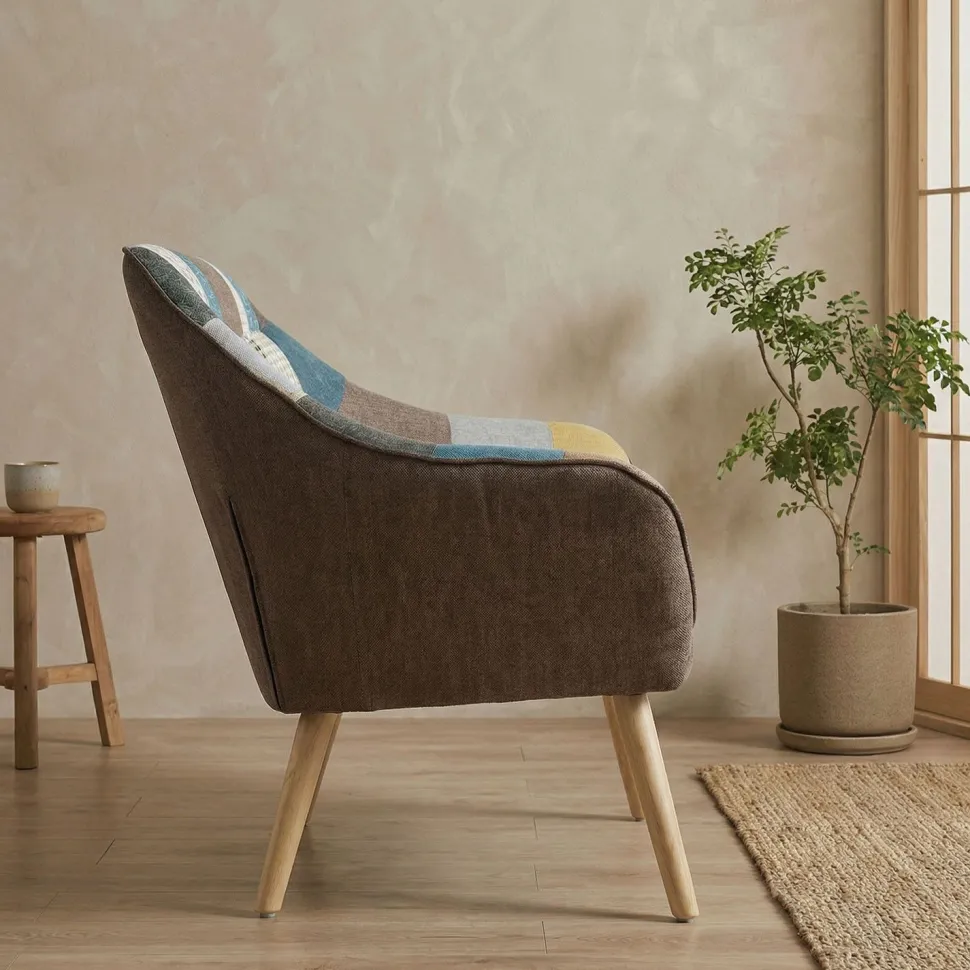 Canapé 2 places Scandinave Zentao effet patchwork Tissu Multicolore