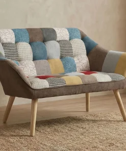 Canapé 2 places Scandinave Zentao effet patchwork Tissu Multicolore