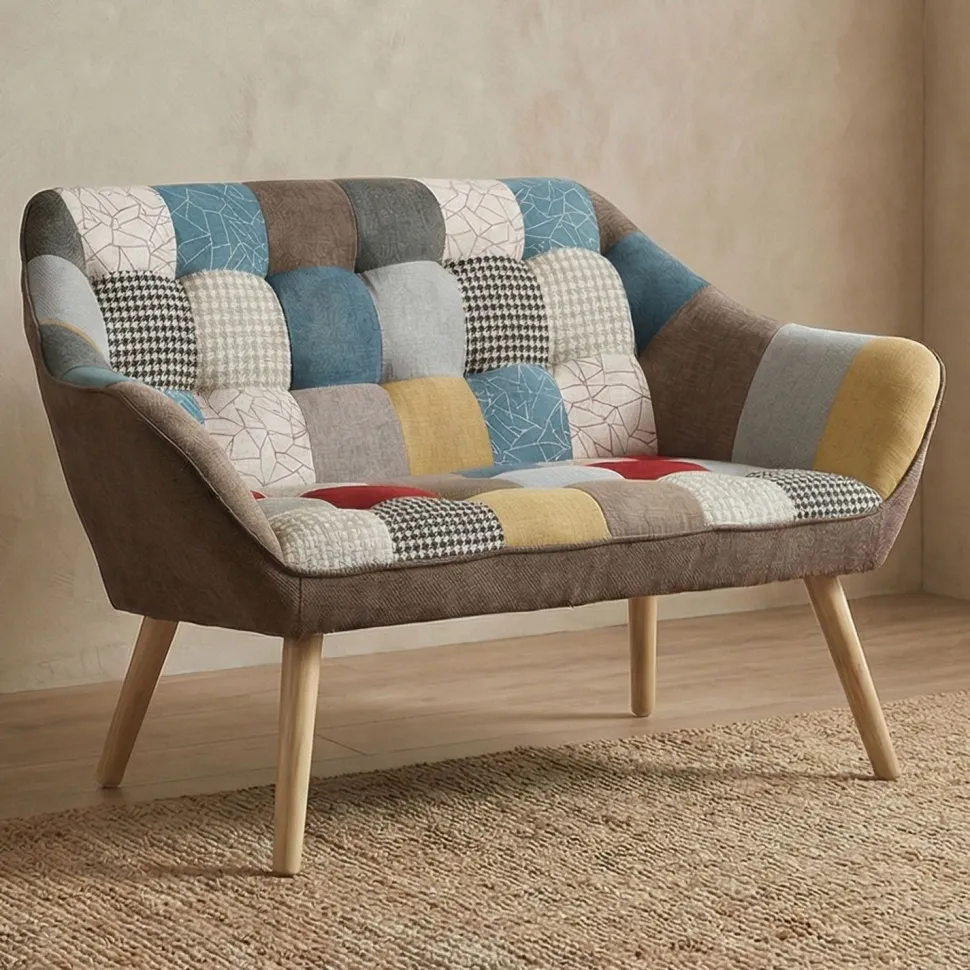 Canapé 2 places Scandinave Zentao effet patchwork Tissu Multicolore
