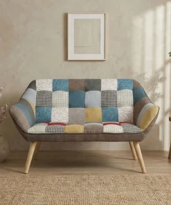 Canapé 2 places Scandinave Zentao effet patchwork Tissu Multicolore