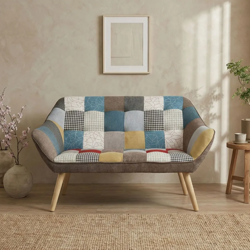 Canapé 2 places Scandinave Zentao effet patchwork Tissu Multicolore